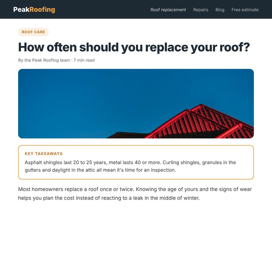 Sample blog article for a roofer, How often should you replace your roof