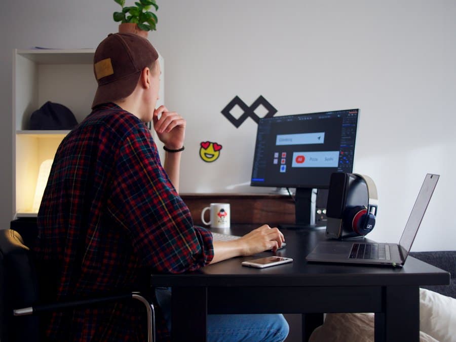 Freelancer at a tidy desk working on a website